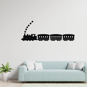 Detailansicht der schwarzen Dampfzug-Wandaufkleber auf einer minimalistischen weißen Wand