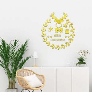 Autocollants muraux de Noël en acrylique miroir doré avec renne et étoiles pour la maison