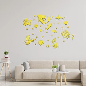 Ocean themed mermaid 3D acrylic mirror wall stickers in yellow for home decoration