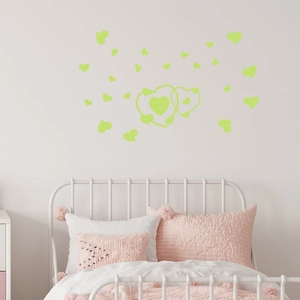 Luminous green heart wall stickers for bedroom decoration glowing in the dark