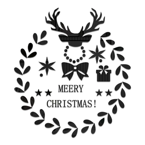 Stickers muraux 3D Joyeux Noël avec renne et couronne sur fond blanc épuré