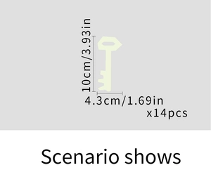 Luminous key wall stickers size chart with 10cm height and 4.3cm width for room decor