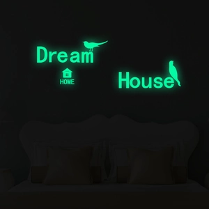 Luminous wall stickers featuring Dream House HOME letters and birds for bedroom decor