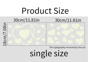Tableau des tailles détaillé pour deux planches de stickers muraux cœur 30x18cm