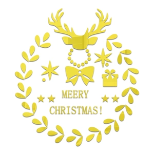 Détail de stickers muraux 3D en acrylique doré avec rennes pour décoration de Noël