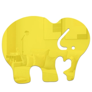 Detailed mirror view of yellow acrylic elephant 3D wall sticker for home decor