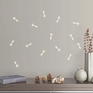 Glow in the dark vintage key wall stickers for creative luminous room decoration
