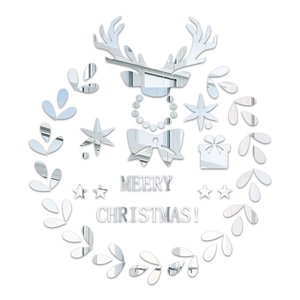 Détails des autocollants muraux miroir en acrylique argenté avec motif cerf de Noël