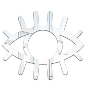 Detail of silver acrylic mirror wall sticker featuring a modern 3D artistic eye design