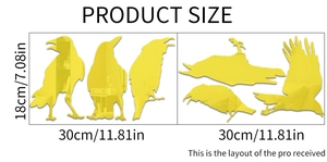 Detailed size specifications for set of six yellow acrylic crow wall stickers