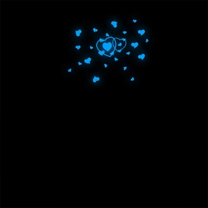 Vue détaillée des autocollants muraux en forme de cœur bleu fluo sur fond sombre