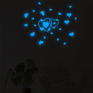 Stickers muraux cœurs bleus phosphorescents pour chambre avec effet lumineux de nuit