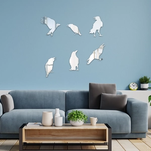 Raven Crow Mirror Acrylic Wall Stickers 3D Animal Silhouette Mirror Decals For Living Room Bedroom Home Wall Decoration