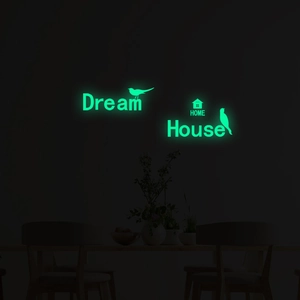 Luminous Dream House wall stickers with bird icons glowing in fluorescent green color