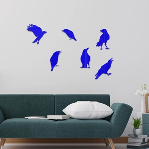 Modern sapphire blue raven acrylic mirror wall stickers 6-piece set for living room decor