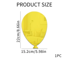Detailed size chart for the yellow balloon acrylic 3D mirror wall sticker decor