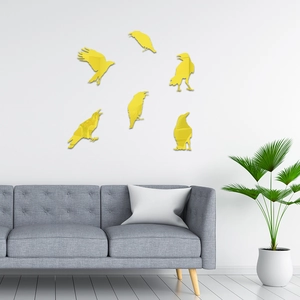 Modern set of 6 yellow acrylic flying bird mirror wall stickers for living room decor