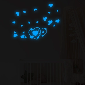Stickers Muraux Cœur Lumineux dans le Noir en PET Bleu Fluorescent Auto-Adhésif pour Chambre d'Enfant Décoration Maison