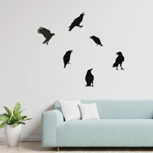 Set of 6 black crow silhouette acrylic mirror wall stickers for living room decor