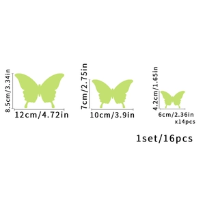 Luminous butterfly wall stickers in 16-piece set with three sizes for room decoration