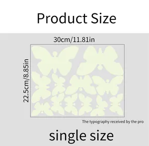 Detailed size chart for blue butterfly wall stickers showing 30x22.5cm dimensions