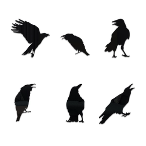 Set of 6 black raven mirror acrylic wall stickers with high-gloss finish for home decor