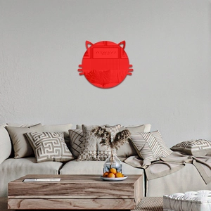 Modern red cat-shaped acrylic mirror wall sticker for minimalist living room decor