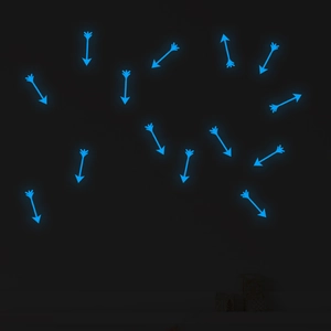 Glow-in-the-dark arrow wall stickers in ice blue for kids room and night path guidance