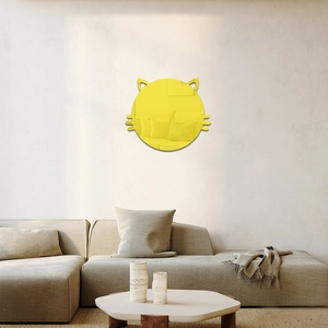 Cat head shaped yellow acrylic mirror wall sticker for bedroom and bathroom decor