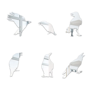 Detailed set of 6 raven shaped acrylic mirror wall stickers with various flight poses