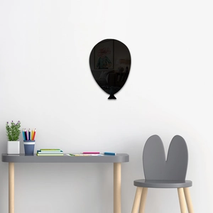 Detailed close-up of balloon-shaped black acrylic 3D mirror wall sticker in a kids room