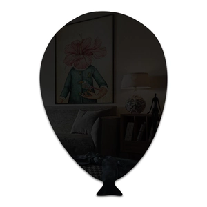 Black acrylic 3D balloon mirror wall sticker reflecting a modern home interior scene