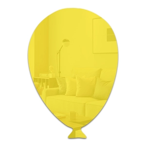 Detail of yellow mirror acrylic balloon wall sticker reflecting living room scene