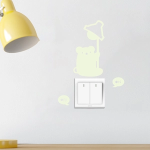 Glow-in-the-dark teddy bear wall sticker for light switches with ON and OFF icons