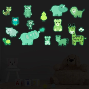 Luminous cartoon animal wall stickers glowing in the dark for children's bedroom decor