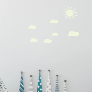 Luminous wall stickers with sun, clouds and mountain peaks for kids room decor