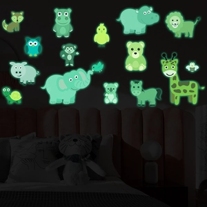 Cartoon Animal Glow In The Dark Wall Stickers For Kids Room Kindergarten PET Fluorescent Luminous Decals Luminous Wall Decor