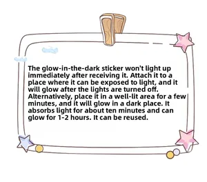 Glow in the dark wall stickers usage guide showing absorption time and glowing duration info