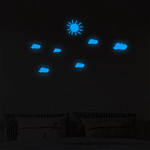 Glow in the dark blue sun and clouds fluorescent wall stickers for night bedroom decor