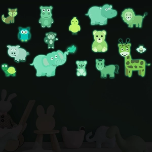 Luminous cartoon animal wall stickers for kids room featuring zoo creatures glow in the dark