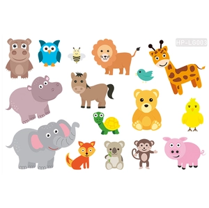 Glow-in-the-dark green animal wall stickers with lions and giraffes for kids room decor