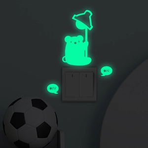 Luminous green glow cartoon bear and ON/OFF light switch wall sticker in the dark