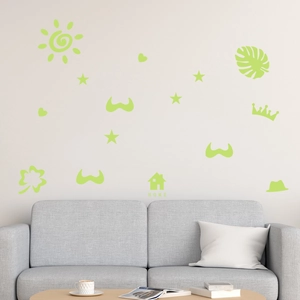 Glow in the dark wall stickers featuring stars and home icons for bedroom wall decoration