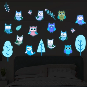 Glow in the dark owl wall stickers with luminous tree and butterfly for kids bedroom