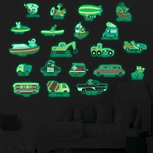 Glow-in-the-dark transport stickers with animals for kids' bedroom wall decoration