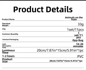 Detailed specifications of glowing animal train PVC wall stickers with 11 sheets per set