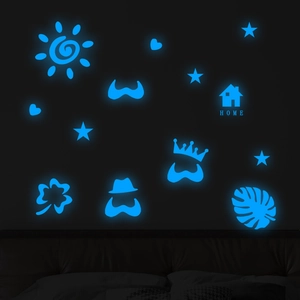 Luminous Glow In The Dark Wall Stickers PET Fluorescent Stars Hearts House Decals For Kids Room Bedroom Home Decor