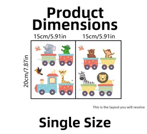Size chart showing cartoon animal wall stickers layout dimensions 30x20cm for kids rooms