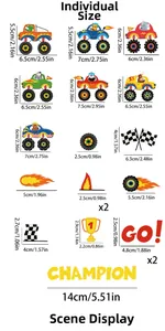 Tableau des tailles détaillé montrant les dimensions des stickers muraux lumineux camions