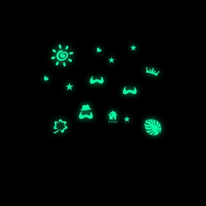 Luminous wall stickers set featuring stars and moon with bright green glow in the dark